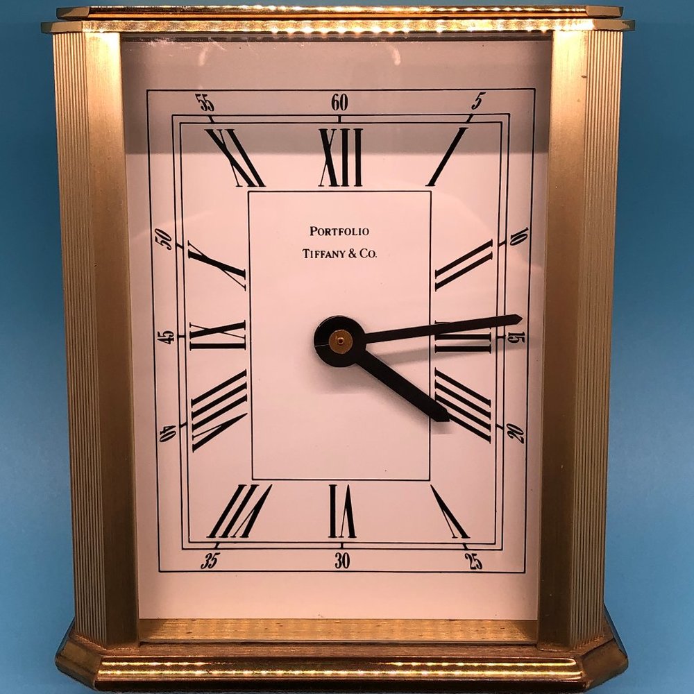 Tiffany Portfolio Brass Desk Table Shelf Clock